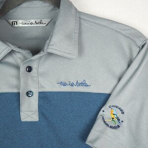 Travis Mathew Performance Polo Shirt Chicago Highlands Logo Youth L Blue Gray